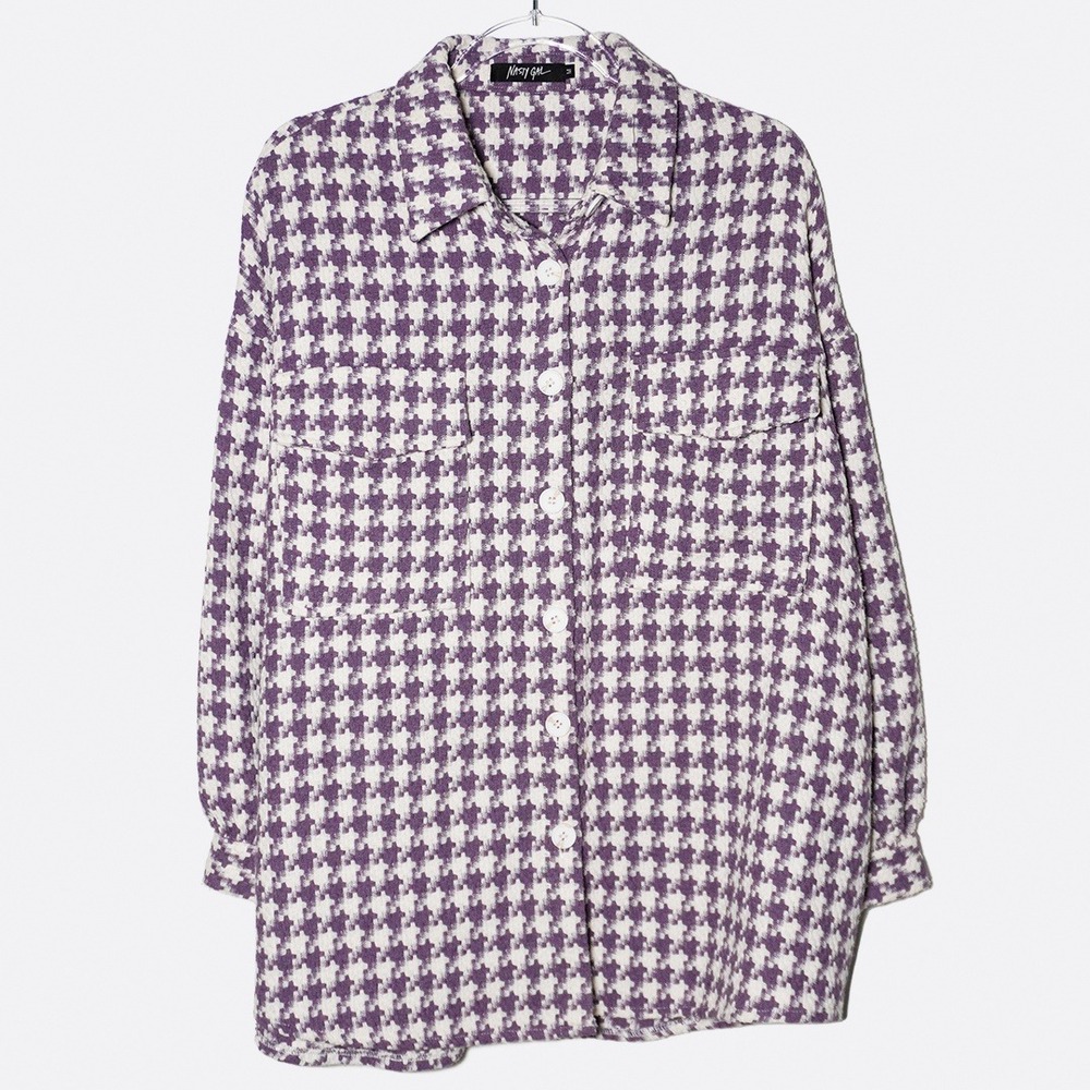 Nasty Gal Lavender Houndstooth Oversized Shacket Jacket Plus 1X XL - Picture 2 of 8